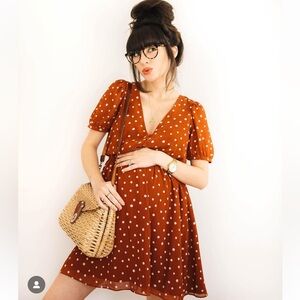Madewell rust polka dot chiffon dress